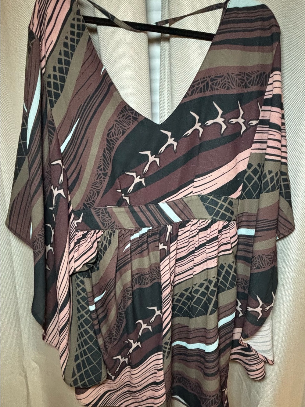 Boho Printed Mini Dress in Brown and Pink